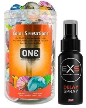 Набор из ONE Color Sensations 100 шт + Пролонгатор EXS DELAY SPRAY 50 МЛ SOS9177 фото