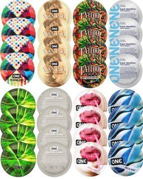Набір з 32 шт ONE Ribs + ONE Vanish + ONE Tattoo + ONE Sensitive + ONE Glowing + ONE Dome + ONE Bubblegum + ONE Fresh Mint SOS8302 фото