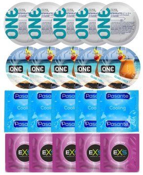 Набор 20 шт ONE Pleasure Plus + ONE Island Punch + Pasante Cooling + EXS EXTRA SAFE SOS7297 фото