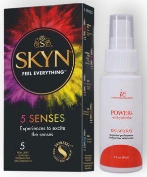 Набір з SKYN 5 Senses + Пролонгатор Doc Johnson Power+with Yohimbe Delay Spray For Men (59 мл) SOS8841 фото