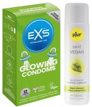 Комплект EXS Glowing 12 шт + Pjur MED Vegan Glide 100 мл SOS13600 фото
