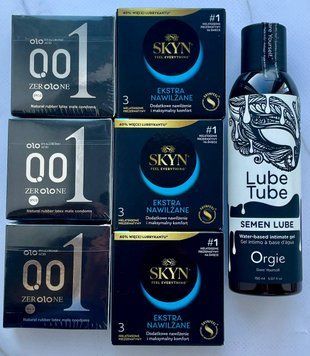 Набор 18 шт OLO Feeling Ultrathin 001 + Skyn ​​Extra Lube + Лубрикант SEMEN LUBE 150 мл Orgie SOS3784 фото