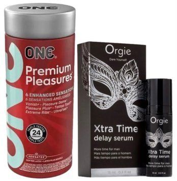 Набор из 24 шт ONE Premium Pleasures + Пролонгатор Orgie Xtra Time Delay Serum, 15 мл SOS9388 фото