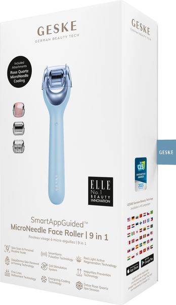 Электронный роллер для лица с микроиглами GESKE MicroNeedle Face Roller 9в1 aquamarine HB0193 фото