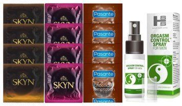 Комплект: Пролонгатор SHS Orgasm Control Spray 15 мл + 8 шт SKYN + 4 шт Pasante Chocolate SOS10916 фото