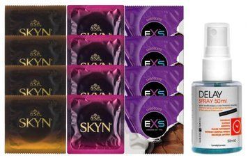 Комплект: Пролонгатор LOVELY LOVERS DELAY SPRAY 50 ML + 8 шт SKYN + 4 шт EXS Mixed Flavors Chocolate SOS10822 фото