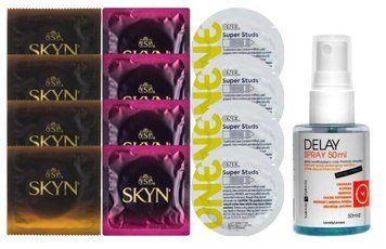 Комплект: Пролонгатор LOVELY LOVERS DELAY SPRAY 50 ML + 8 шт. SKYN + 4 шт. ONE Super Studs SOS10866 фото
