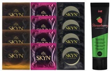 Набір з Лубрикант Intt Strawberry (100 мл) + 4 шт SKYN passion daiquiri + 4 шт SKYN CHERRY SUNRISE + 4 шт SKYN Pina Colada SOS10344 фото
