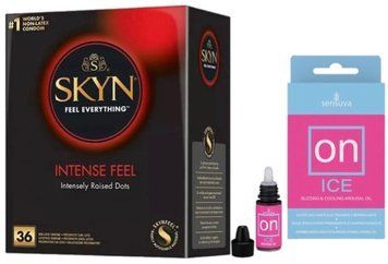 Набір з SKYN Intense Feel (36 шт)  +  збуджувальні краплі Sensuva &ndash; ON Arousal Oil for Her Ice (5 мл) SOS9848 фото