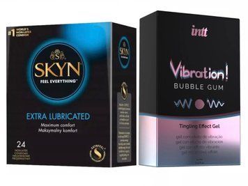 Комплект: SKYN Extra Lube 24 шт. + Рідкий вібратор Intt Vibration Bubble Gum (15 мл) SOS11747 фото