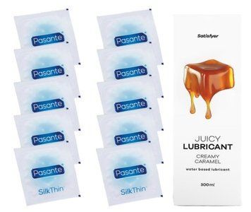 Комплект Pasante Silk 10шт. + Лубрикант Satisfyer Juicy Lubricant Creamy Caramel 300 мл SOS11547 фото