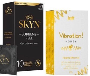 Набір з Skyn Supreme Feel 10 шт + Рідкий вібратор Intt Vibration Honey (15 мл)  SOS10294 фото