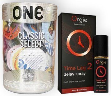 Набор из ONE Classic Select 100 шт + Orgie Time Lag 2 Delay Spray, 10 мл SOS8994 фото