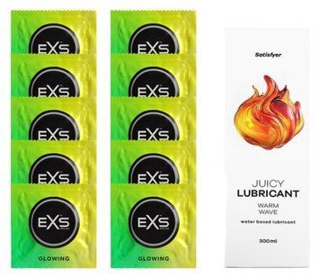 Набор: EXS Glow in the Dark 10 шт. + Лубрикант Satisfyer Warm Wave 300 мл SOS11356 фото