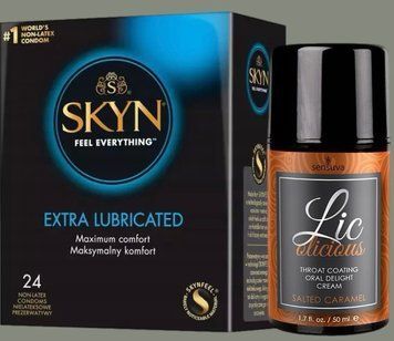 Набор SKYN Extra Lube 24 шт + Гель Sensuva - Lic-o-licious Salted Caramel (50 мл) SOS5839 фото