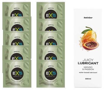 Комплект: из EXS Snug Fit 10 шт + Лубрикант Satisfyer Juicy Mango & Passion water based 300 мл SOS11306 фото