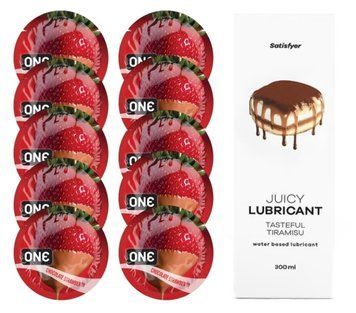 ONE Chocolate Strawberry 10 шт. + Лубрикант Satisfyer Tasteful Tiramisu 300 мл SOS12446 фото