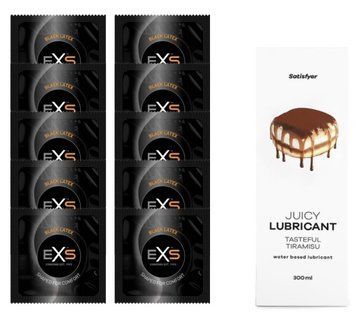 Набор: EXS Black Latex 10 шт. + Лубрикант Satisfyer Tasteful Tiramisu 300 мл SOS11155 фото