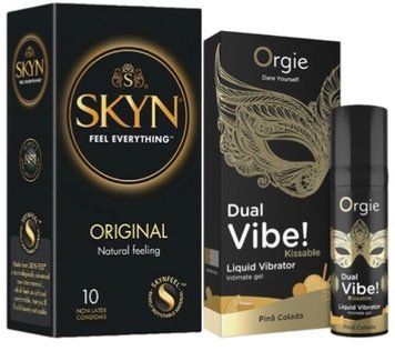 Набір з SKYN Original (10 шт) + Рідкий вібратор SEXY VIBE "Коктейль Піна Колада" DUAL VIBE! (15 мл) від Orgie  SOS9898 фото