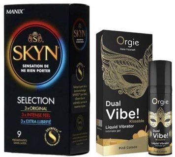 Набор из SKYN Selection (9 шт) + Жидкий вибратор коктейль Пена Колада DUAL VIBE!, 15 мл Orgie SOS9698 фото