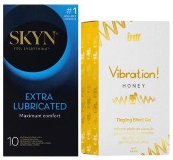 Набор из SKYN Extra Lube (10 шт) + Жидкий вибратор Intt Vibration Honey (15 мл) SOS10194 фото