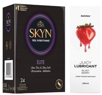 Комплект Лубрикант Satisfyer Juicy Blast Berry 300 мл + SKYN Elite 24 шт SOS12904 фото