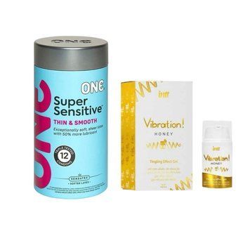 ONE Super Sensitive Pack 12 шт + Жидкий вибратор Intt Vibration Honey (15 мл) SOS6551 фото