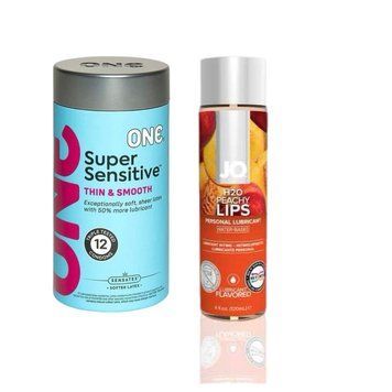 ONE Super Sensitive Pack 12 шт. + Лубрикант на водной основе System JO H2O &mdash; Peachy Lips (120 мл) SOS6501 фото