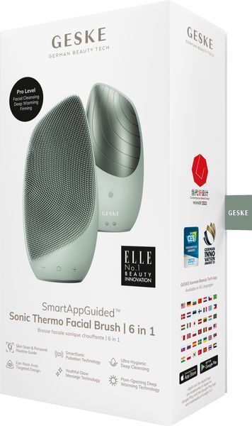 Электронная звуковая термо щетка для лица GESKE Sonic Thermo Facial Brush 6в1 green HB0085 фото