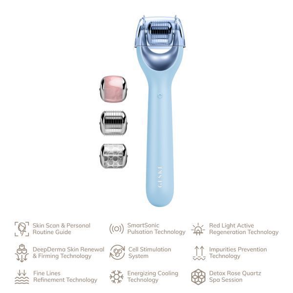 Электронный роллер для лица с микроиглами GESKE MicroNeedle Face Roller 9в1 aquamarine HB0193 фото