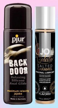 Набор лубрикантов pjur backdoor anal Relaxing jojoba silicone 30 мл + System JO Salted Caramel (30 мл) LB744 фото