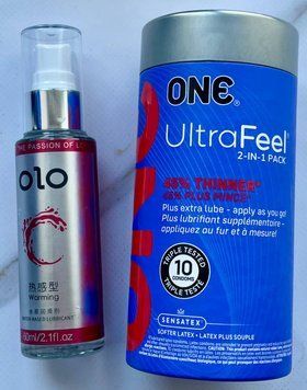 Комплект ONE UltraFeel 2-in-1 (10 шт) - Лубрикант согревающий OLO 60 мл SOS3293 фото