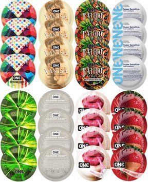 Набір з 32 шт ONE Ribs + ONE Vanish + ONE Tattoo + ONE Sensitive + ONE Glowing + ONE Dome + ONE Bubblegum + ONE Chocolate Strawberry SOS8303 фото
