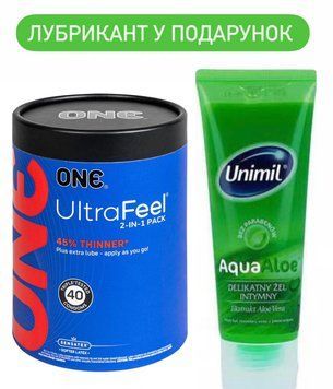 Набор ONE UltraFeel 2-in-1 Pack 40 шт. + Лубрикант на водной основе с экстрактом алоэ вера Unimil AquaAloe, 80 мл. SOS1288 фото