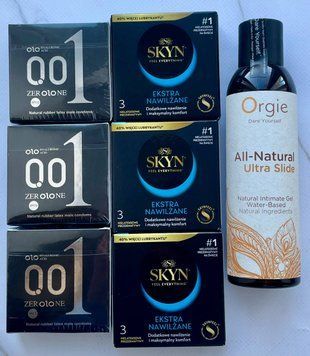 Набор 18 шт OLO Feeling Ultrathin 001 + Skyn ​​Extra Lube + Лубрикант ALL-NATURAL Ultra Slide 150 мл Orgie SOS3785 фото