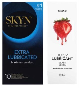 Комплект Лубрикант Satisfyer Juicy Blast Berry 300 мл + SKYN Extra Lube 10 шт SOS12905 фото