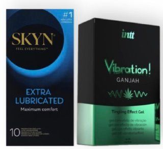 Skyn Exstra Lube 10 штук + Intt Vibration Ganjah (15 мл) SOS6998 фото