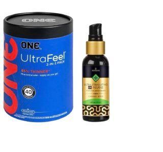 ONE UltraFeel 2-в-1. 40 шт.+ Збуджуюча  змазка  Sensuva - Ultra-Stimulating On Insane Caramel Apple (57 мл SOS6471 фото