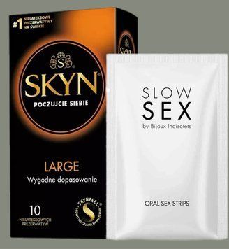 Комплект SKYN Large 10 шт + Полоски Bijoux Indiscrets Slow Sex Oral sex strips SOS5596 фото