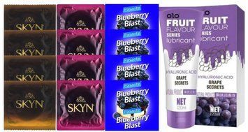 Комплект: Лубрикант OLO со вкусом винограда (120 мл) + 8 шт. SKYN + 4 шт. Pasante Blueberry Blast SOS10673 фото
