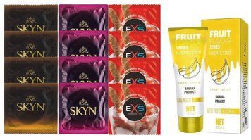 Комплект: Лубрикант OLO Banana (120мл) +8 шт. SKYN+4 шт. EXS STRAWBERRY SOS10474 фото
