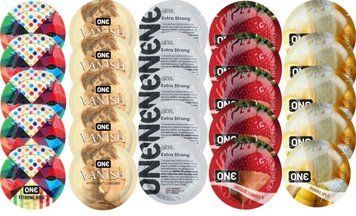 Набор с 25 шт One Extreme ribs + ONE 𝐕𝐀𝐍𝐈𝐒𝐇 + ONE Extra Strong + ONE Chocolate Strawberry + ONE Banana Split SOS8253 фото