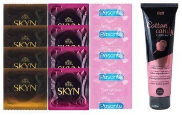 Комплект: Лубрикант Intt Cotton Candy (100мл) +8 шт. SKYN+4 шт. Pasante extra sensitive SOS10447 фото