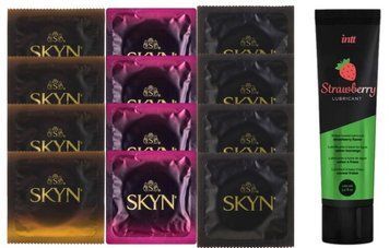 Набір з Лубрикант Intt Strawberry (100 мл) + 4 шт SKYN passion daiquiri + 4 шт SKYN CHERRY SUNRISE + 4 шт SKYN Original SOS10345 фото