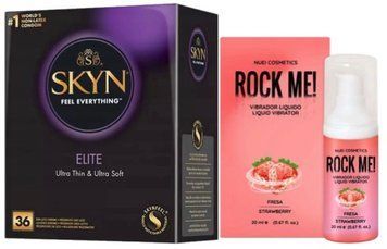Набір з SKYN Elite 36 шт + Рідкий вібратор ROCK ME! Strawberry (20 мл) від Nuei SOS10245 фото