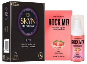 Набор из SKYN Elite (24 шт) + Жидкий вибратор ROCK ME! Strawberry (20 мл) от Nuei SOS10145 фото