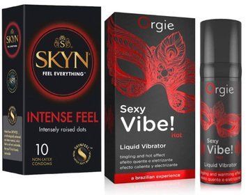 SKYN Intense Feel 10 шт и Жидкий ORGIE SEXY VIBE HOT, 15 мл + согревающий эффект SOS810 фото