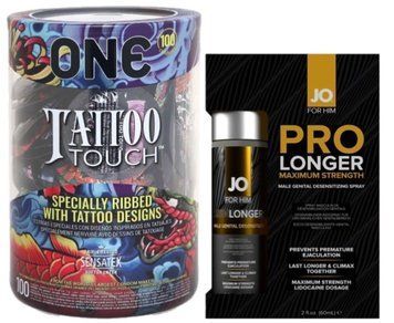 Набор из ONE Tattoo Touch, 100 шт + Пролонгатор JO Prolonger Spray with Lidocaine (60 мл) SOS9144 фото
