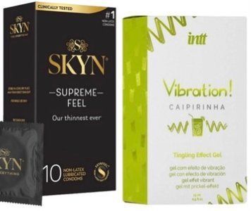 Набір з Skyn Supreme Feel 10 шт + Рідкий вібратор Intt Vibration Caipirinha (15 мл)  SOS10295 фото