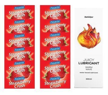 Комплект Pasante Strawberry 10шт. + Лубрикант Satisfyer Juicy Lubricant Warm Wave 300 мл SOS11648 фото